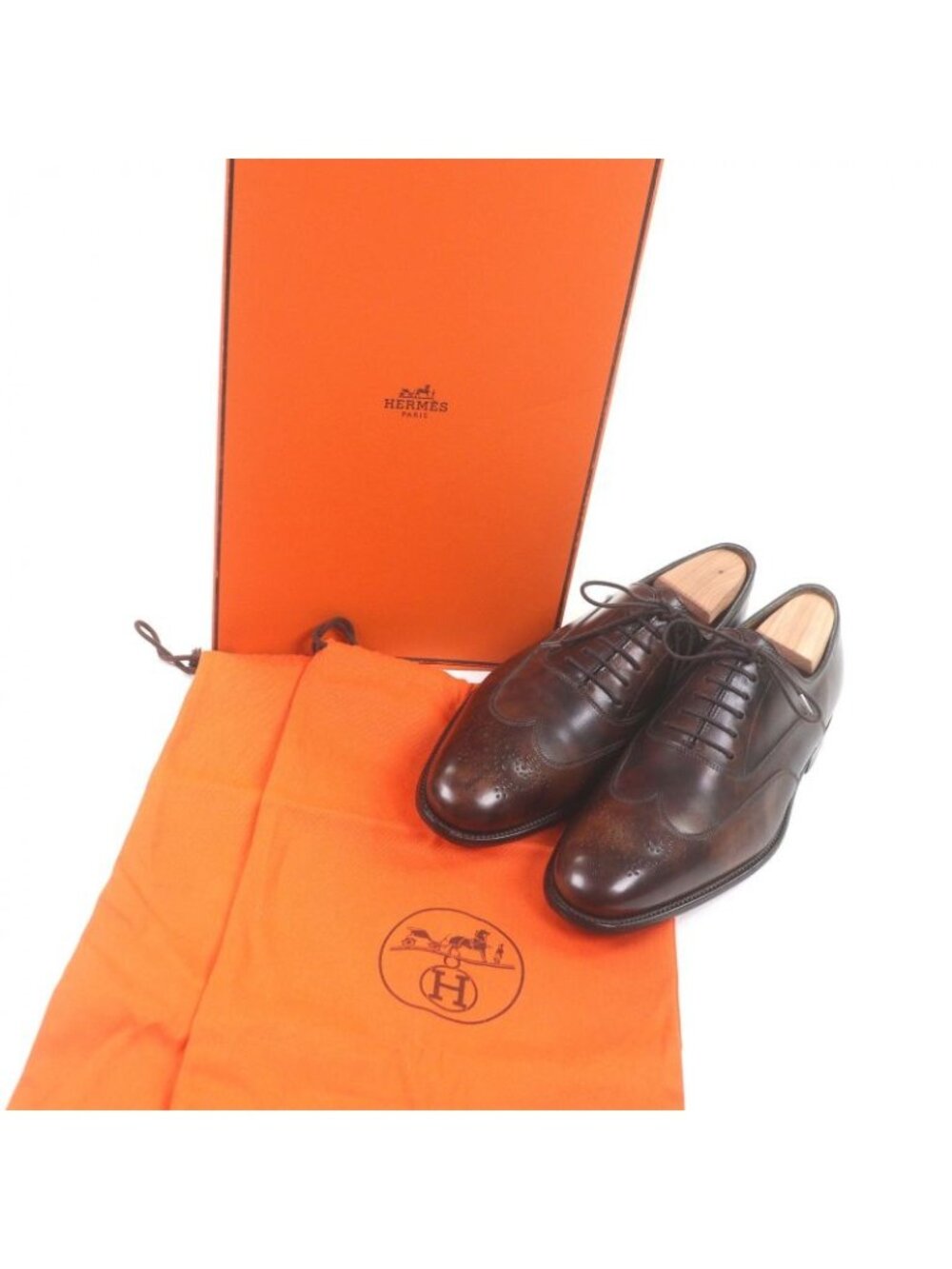 ★SOLD★ Hermes John Lobb Museum Calf Leather Wingtip Medallion Dress Shoes Brown - Picture 2 of 10